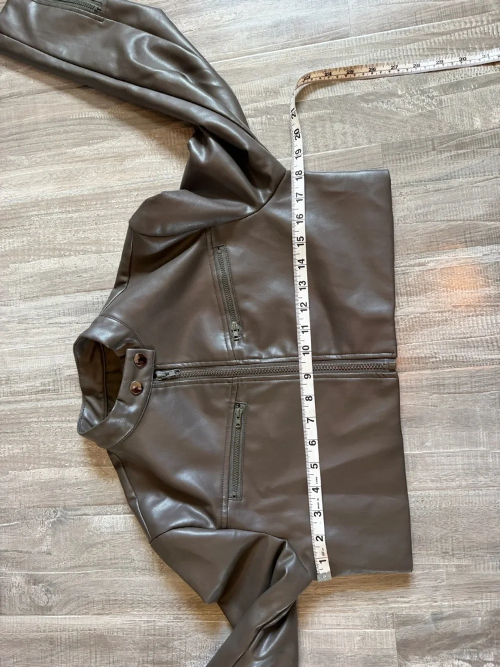 Cropped Brown Leather Moto Jacket - Picture 6 of 7